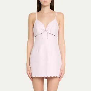 LoveShackFancy Sydow Scalloped Linen Mini Dress Ballet Pink